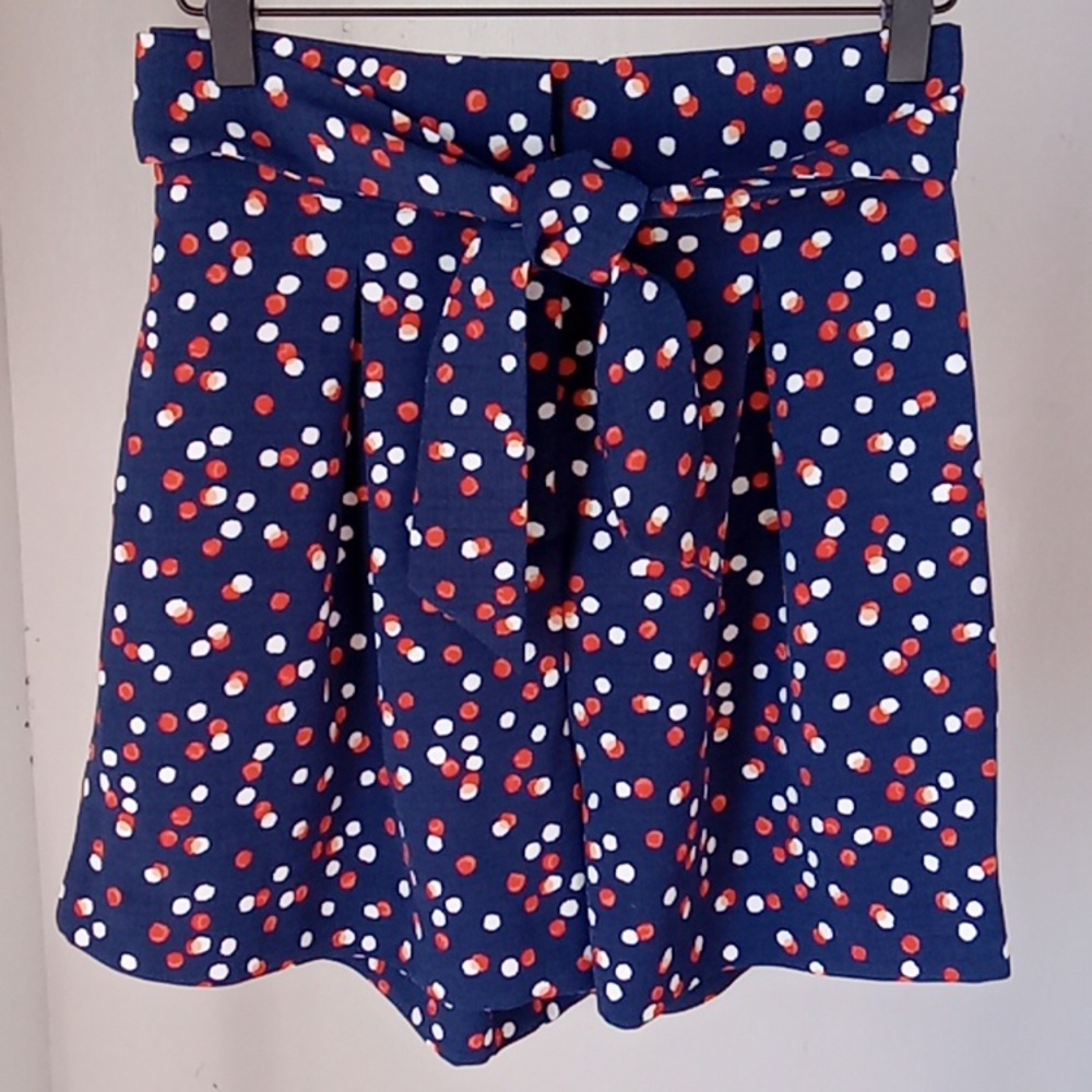 LEITH High Waist Polka-dot Shorts Size XS Navy Blue Red